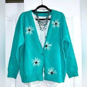Women’s Embroidered flower cardigan. Never Worn